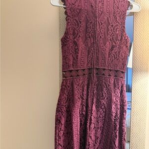 Jodi Kristopher Burgundy Lace Mini Dress